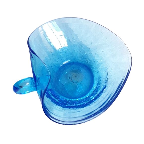 Blue Crackled Glass Heart-Shaped Bowl with Handle Nappy Candy - Picture 3 of 7